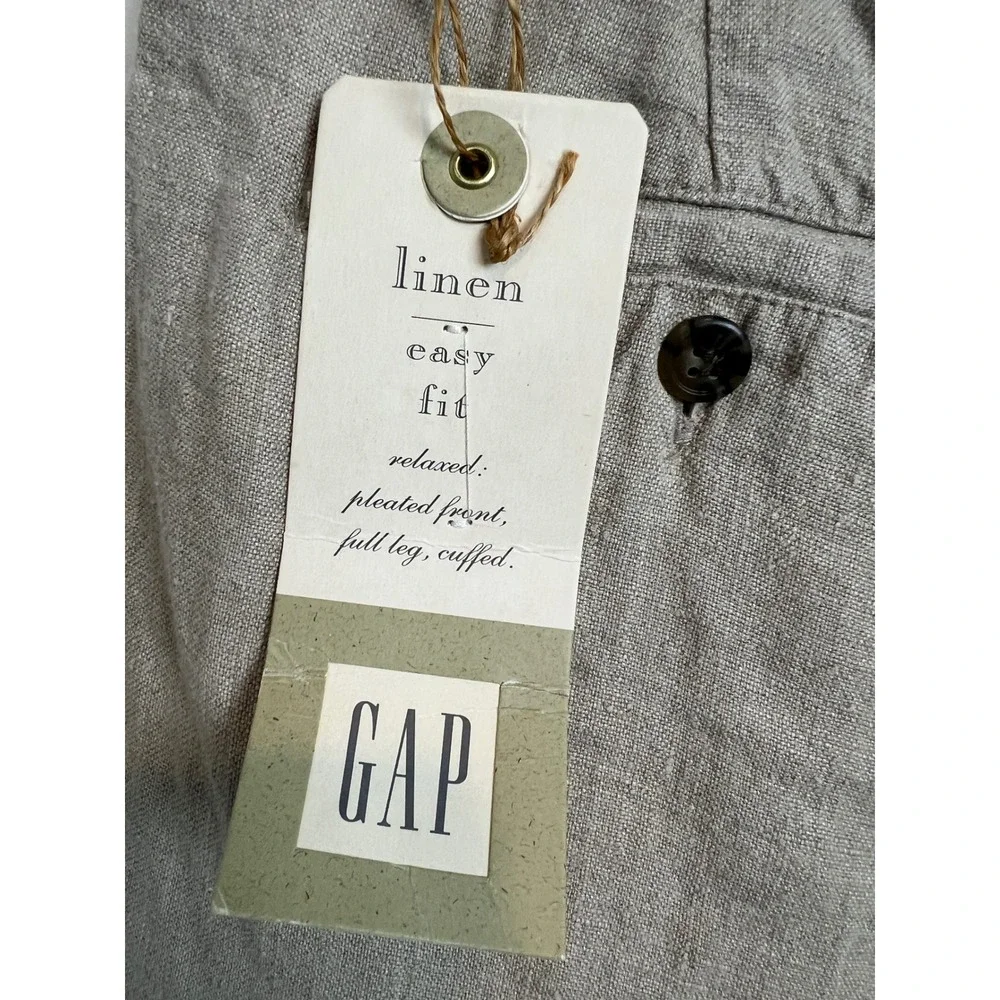 Gap Linen Easy Fit Pants Mens 34x32 Pleated Full Leg Cuffed 112203-01-1 Tan G18
